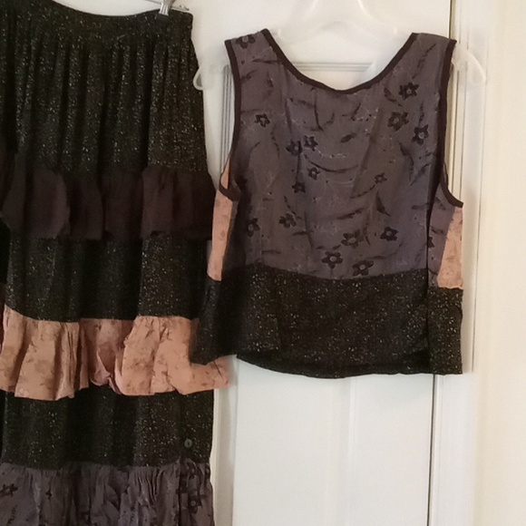 Vintage Boho 2Pc Par Excellence of Houston TX Tiered Maxi Skirt and Top - Picture 2 of 13